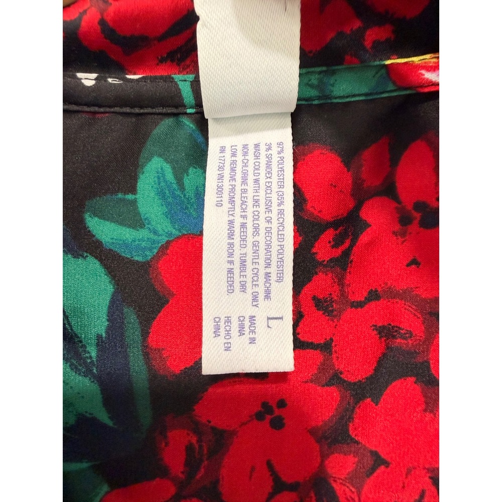 Stars Above Women Black Floral Satin Pajama Set Long Sleeve Top Shorts Large - Picture 4 of 11